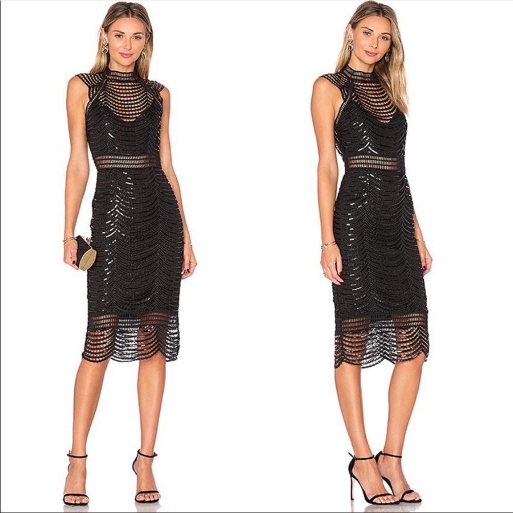 Saylor black sequin and lace cocktail dress
